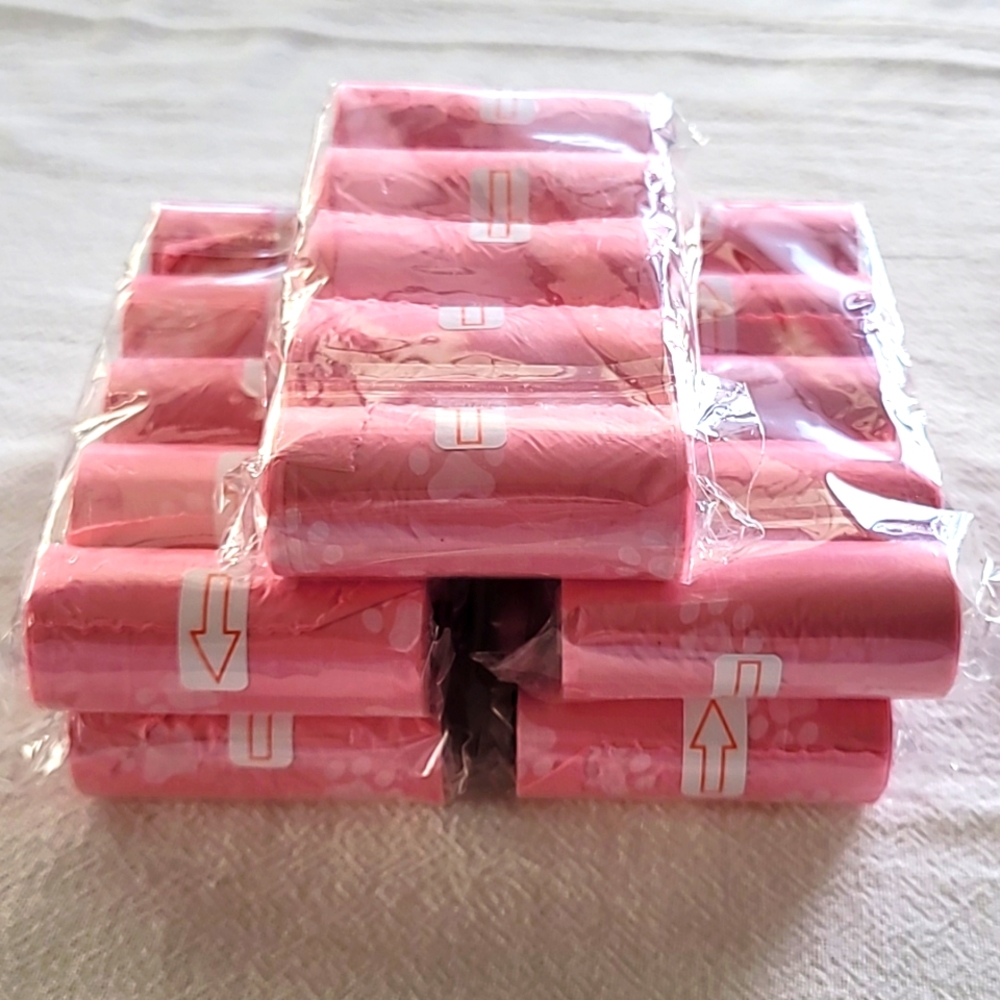 5rolls Pink Dog Paw Print Pet Poopbag